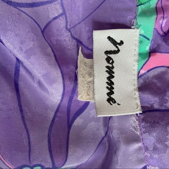 Vintage 80’s Women’s Purple Pink Satin Floral Oversized Button Down Blouse M - Picture 7 of 7